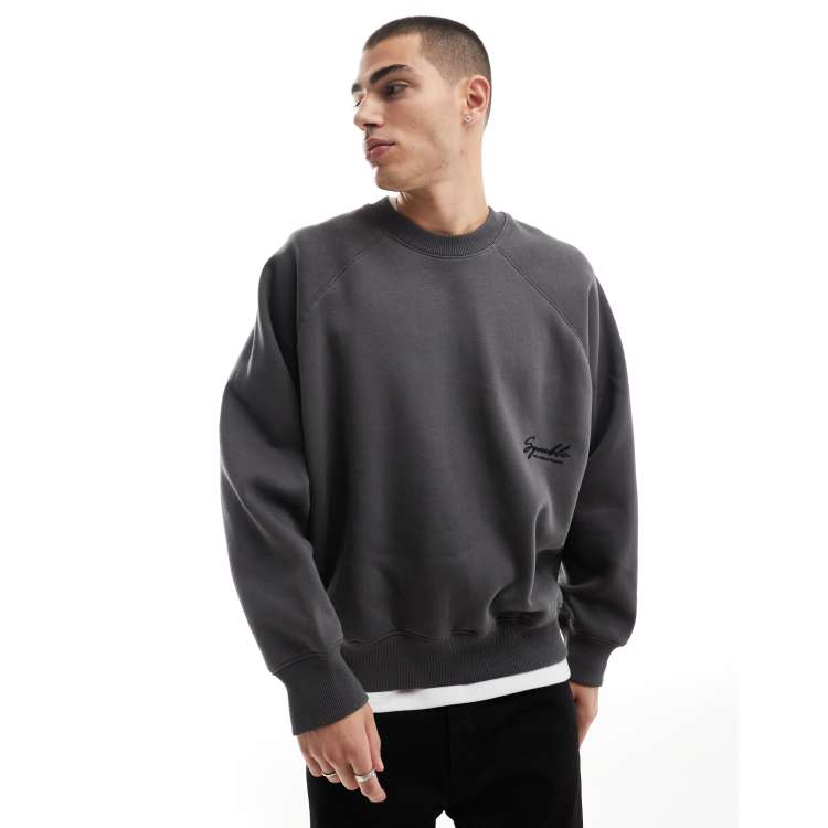 Bershka tonal print sweatshirt in charcoal ASOS