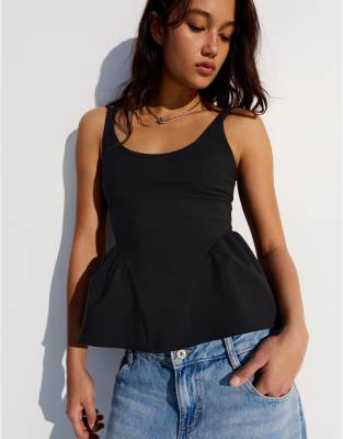 Top à bretelles avec basque - Noir XS