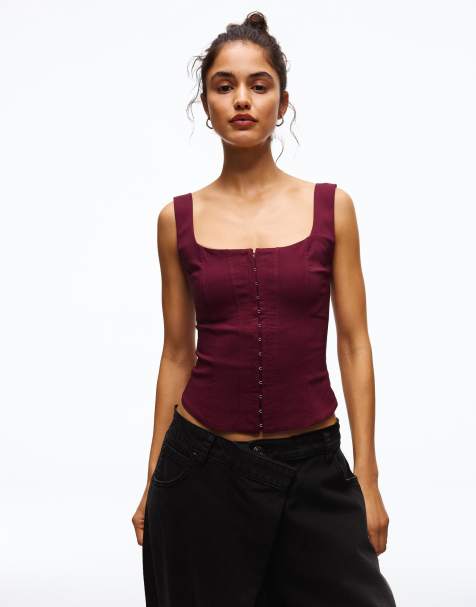 Bershka - Top à bretelles en bengaline - Bordeaux - view 1
