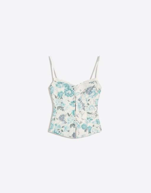 Bershka top à bretelles style corset en bleu denim, 5 de 5