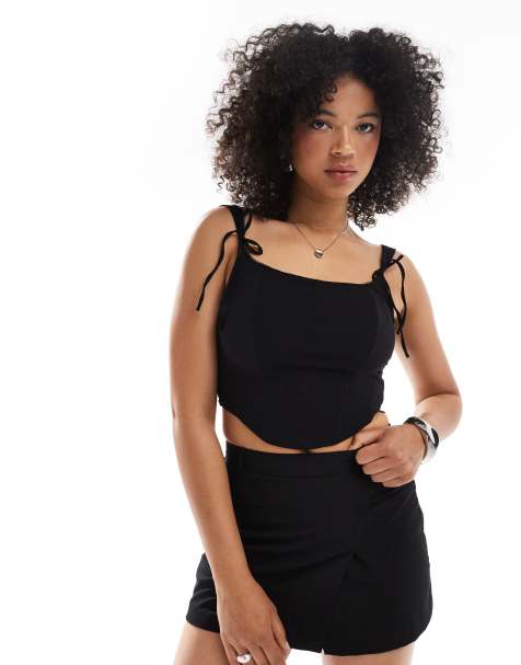Bershka - Top a corsetto nero con fiocchi - view 1