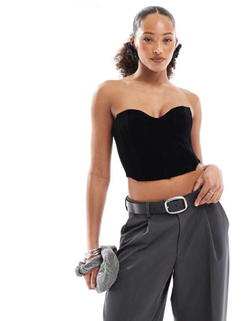Bershka - Top a corsetto nero in velluto