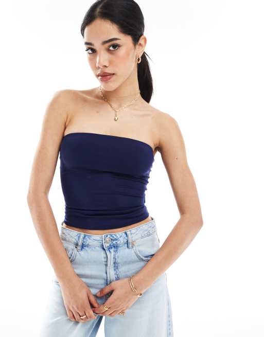 Bershka - Top a fascia blu navy in poliammide