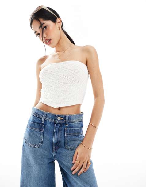 Bershka - Top a fascia écru in maglia - view 1