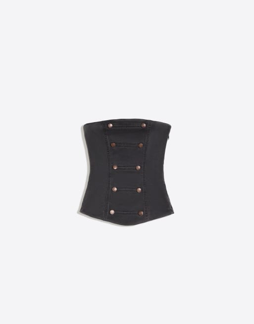 Bershka - Top a fascia grigio scuro con bottoni, 4 di 4