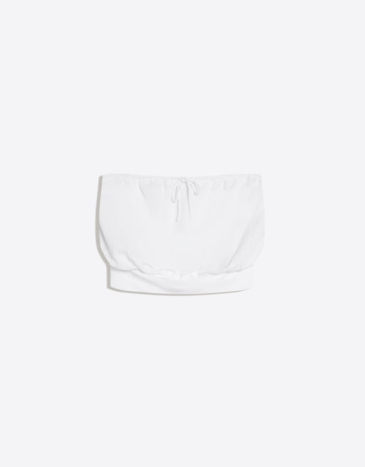 Bershka - Top a fascia in misto lino bianco, 3 di 4