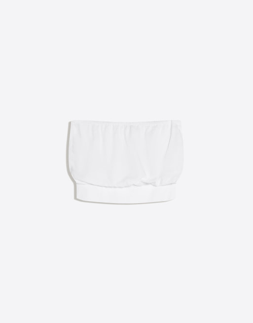 Bershka - Top a fascia in misto lino bianco, 4 di 4