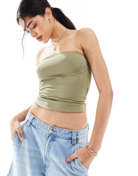 Bershka - Top a fascia kaki in poliammide - view 1