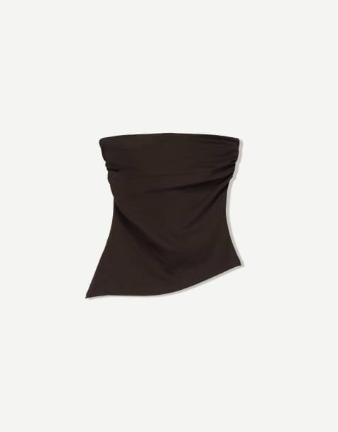 Bershka - Top a fascia marrone con dettagli arricciati - view 1