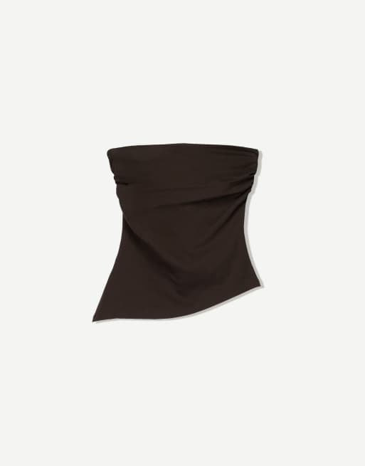 Bershka - Top a fascia marrone con dettagli arricciati
