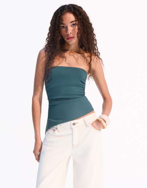 Bershka - Top a fascia verde con dettagli arricciati  