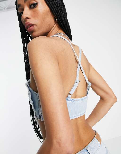 Bershka Top a forma di cuore in denim azzurro ASOS