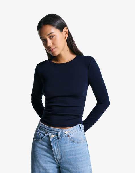 Bershka - Top à manches longues - Bleu marine - view 1