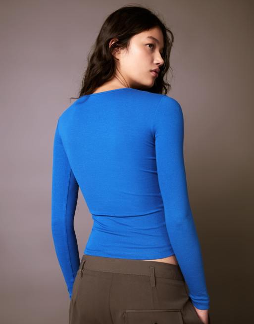 Bershka top à manches longues bleu, 3 de 5