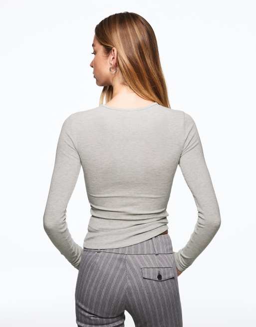 Bershka top à manches longues gris, 3 de 5