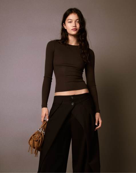 Bershka top à manches longues marron - view 1