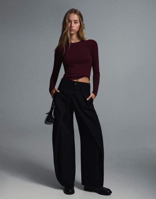 Bershka top a maniche lunghe bordeaux, 2 di 6