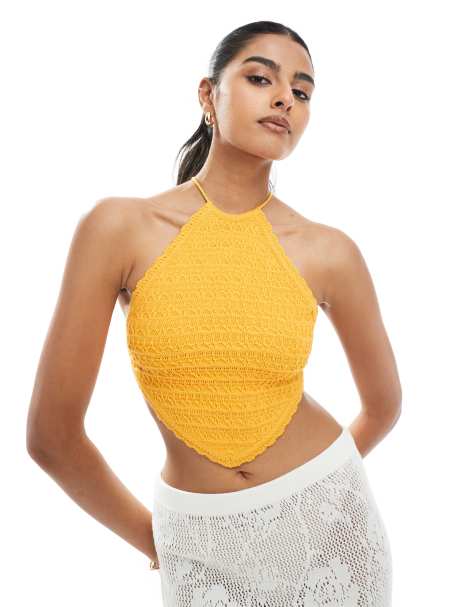 Bershka - Top à ourlet en pointe au crochet - Orange - view 1
