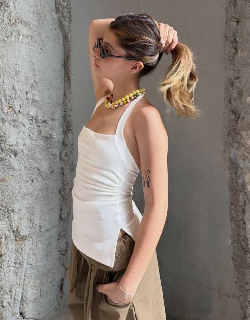Bershka - Top allacciato al collo bianco, 2 di 4