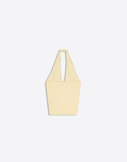 Bershka - Top allacciato al collo incrociato giallo, 4 di 4