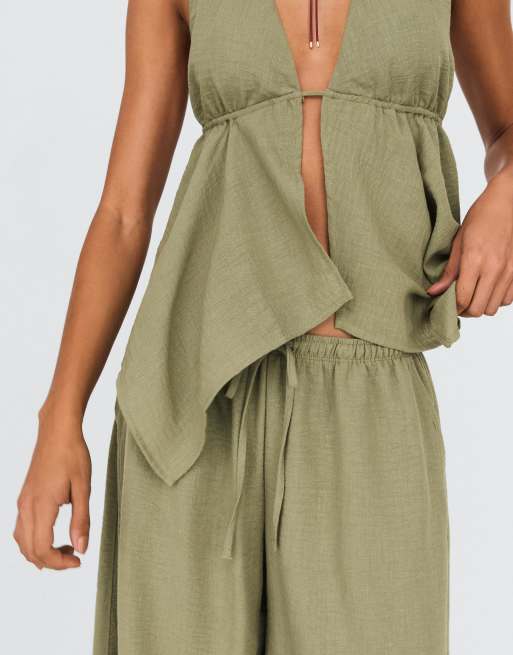 Bershka - Top allacciato al collo kaki, 2 di 5
