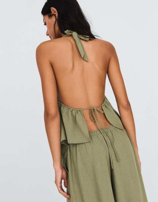 Bershka - Top allacciato al collo kaki, 3 di 5