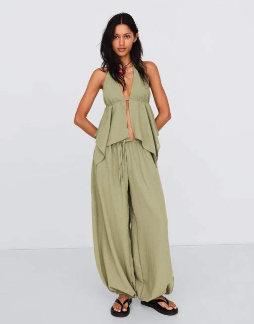 Bershka - Top allacciato al collo kaki, 4 di 5