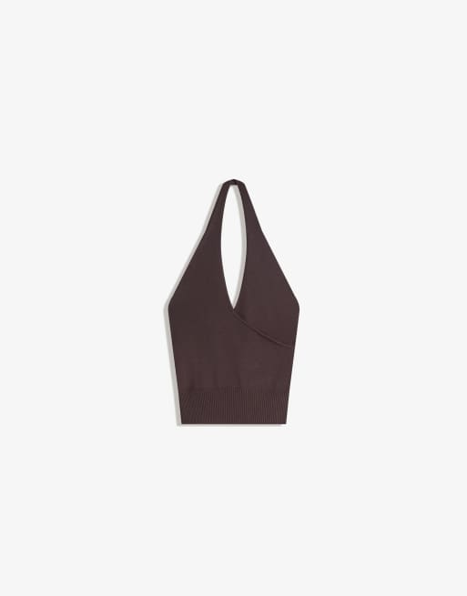 Bershka - Top allacciato al collo marrone incrociato, 3 di 4