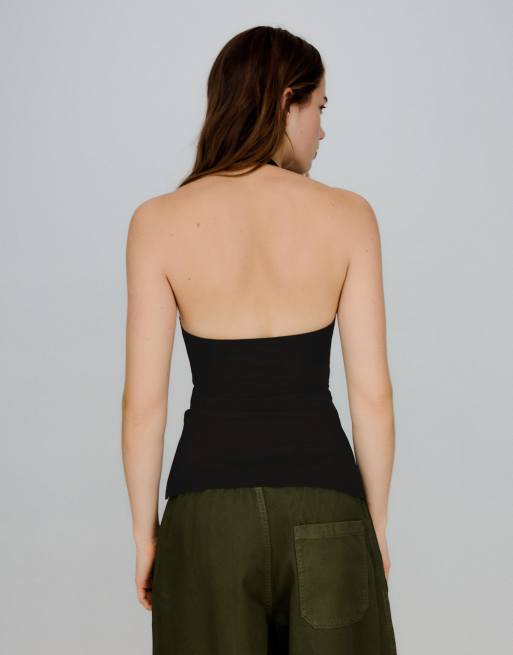 Bershka - Top allacciato al collo nero, 3 di 4