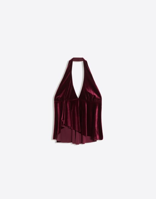 Bershka top all'americana in velluto bordeaux, 5 di 5