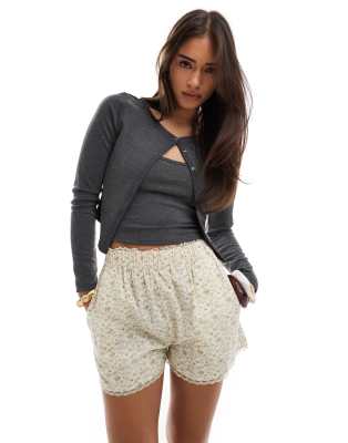 Bershka Top And Cardigan Twinset In Gray