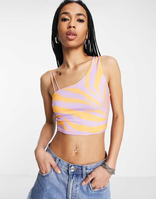 Bershka - Top asimmetrico con stampa zebrata, colore arancione