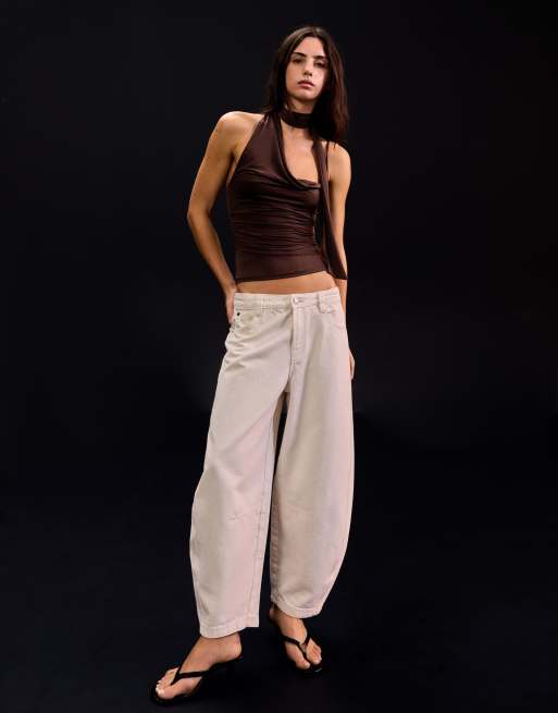 Bershka - Top asymétrique à col style foulard - Marron, 2 de 4