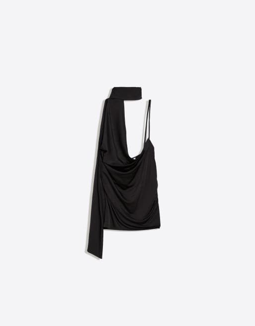 Bershka - Top asymétrique à col style foulard - Noir, 2 de 4