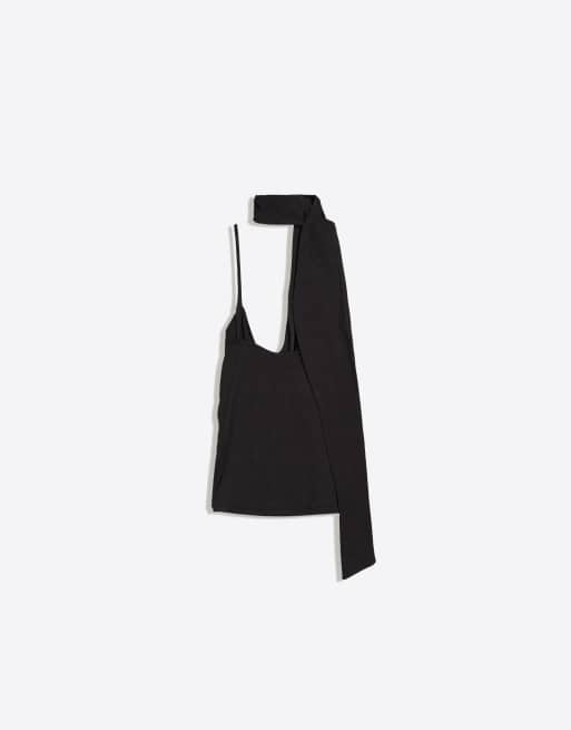 Bershka - Top asymétrique à col style foulard - Noir, 3 de 4