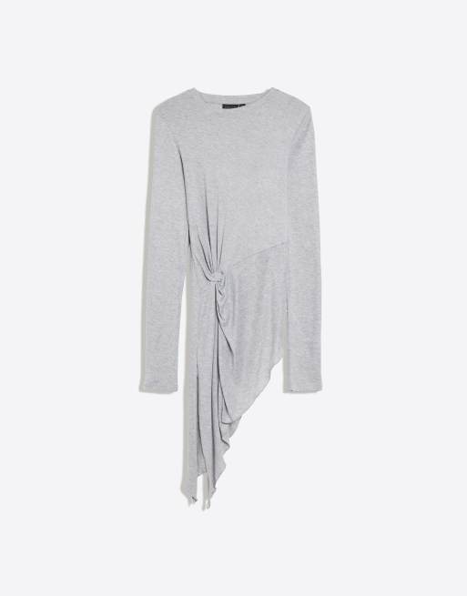 Bershka top asymétrique à manches longues gris clair, 5 de 5