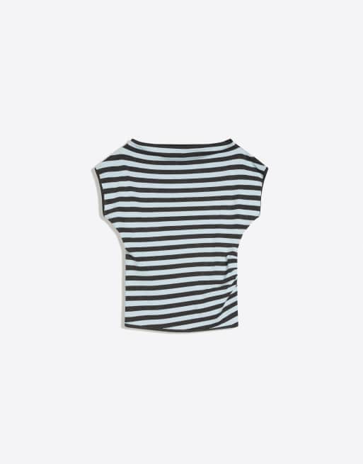 Bershka - Top asymétrique à rayures - Bleu jean, 2 de 4