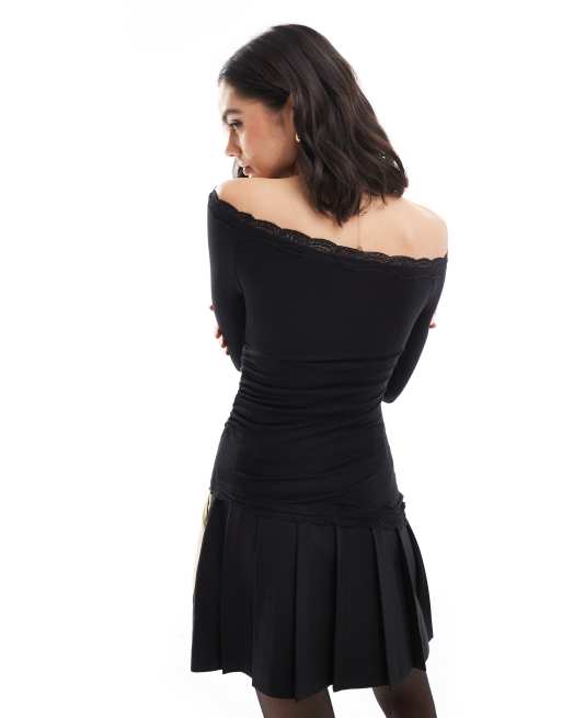 Bershka - Top asymétrique avec détail en dentelle - Noir, 4 de 4