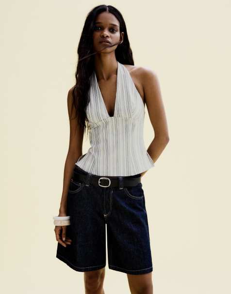 Bershka - Top azzurro con zip sul davanti - view 1