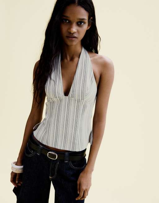 Bershka - Top azzurro con zip sul davanti, 3 di 4