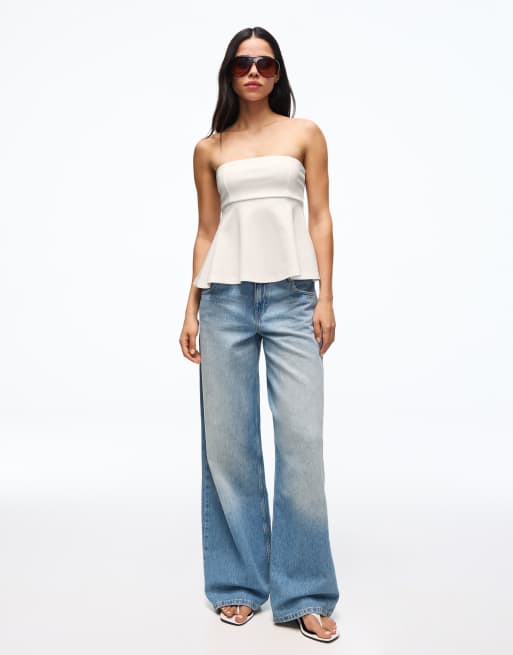 Bershka - Top bandeau à basque - Blanc, 4 de 4