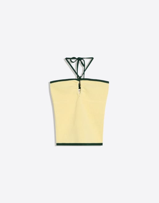 Bershka - Top bandeau en maille contrastante - Jaune, 4 de 5