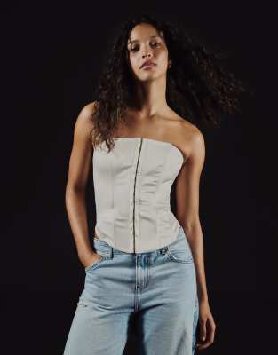 Top bandeau satiné - Écru-Blanc M