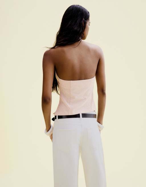 Bershka - Top beige con zip sul davanti, 3 di 4