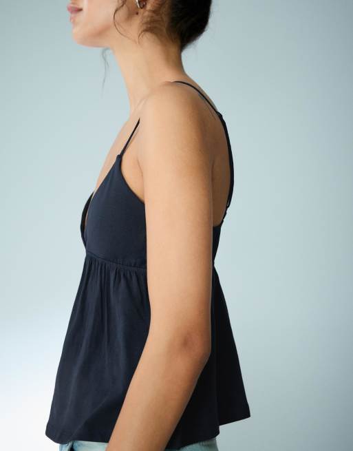Bershka - Top con spalline con volant blu navy, 2 di 6