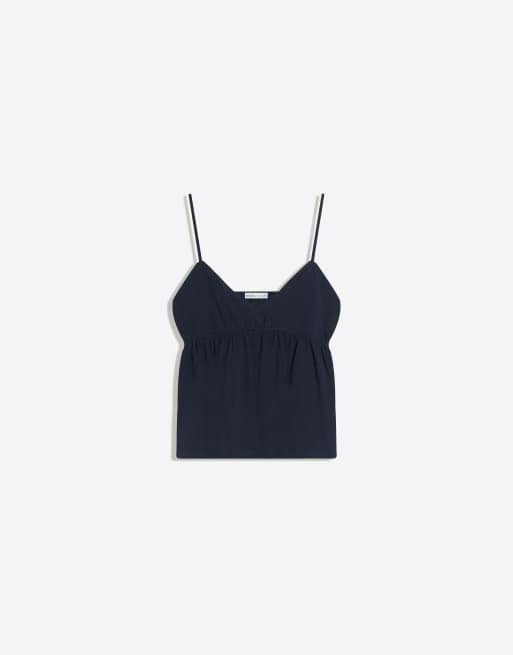 Bershka - Top con spalline con volant blu navy, 5 di 6