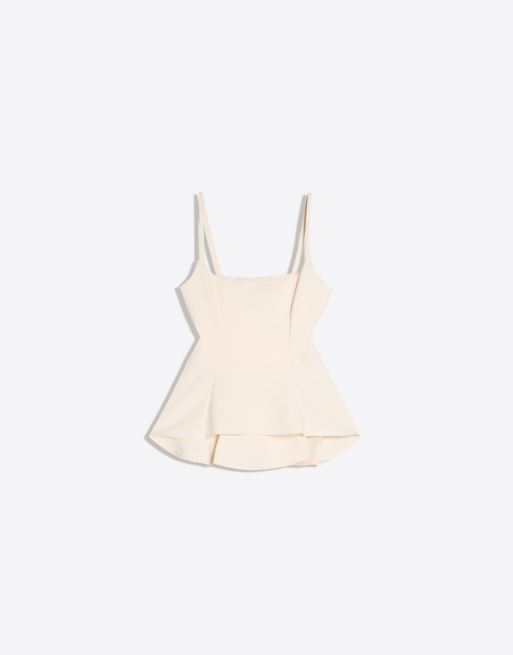 Bershka - Top con spalline sottili e volant color ecru, 5 di 5