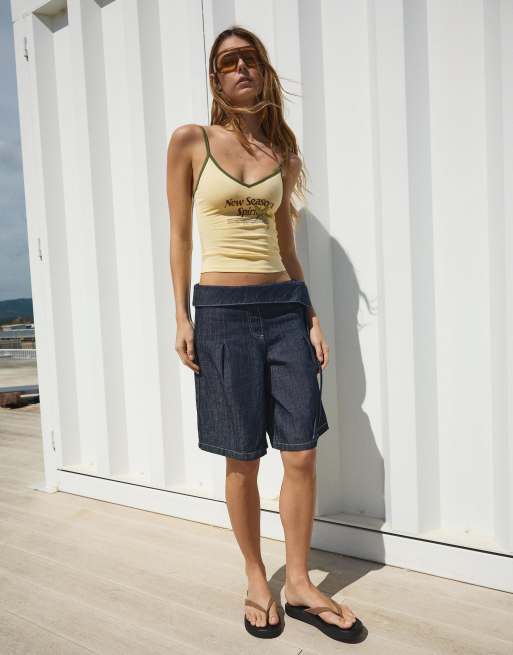 Bershka - Top con spalline sottili giallo con stampa, 3 di 4