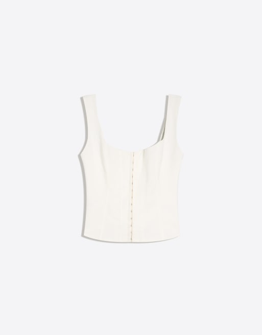 Bershka - Top con spalline sottili in bengalina bianco, 5 di 5