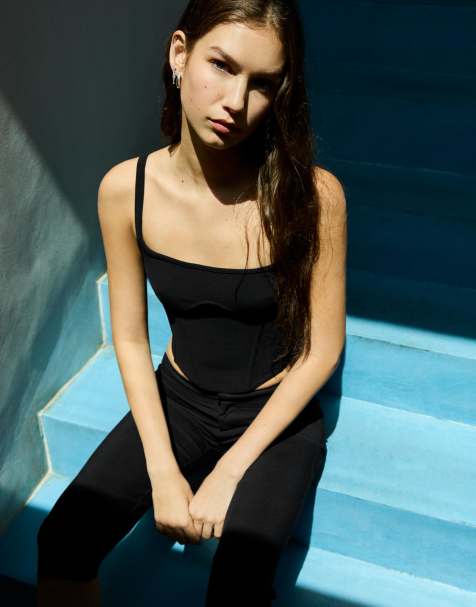 Bershka - Top corset à bretelles - Noir - view 1